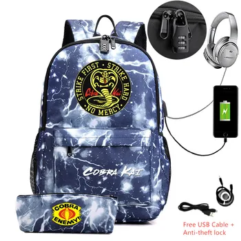 2 kom./ lot Kobra Kai: karate Kid Saga školska torba platnu ruksak USB punjenje torba za laptop Sport Mochilas