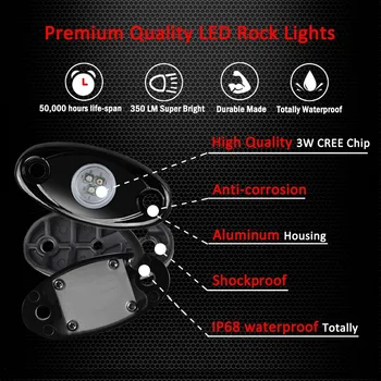 2017 4 mahuna Rock light i Multi-Color RGB LED Rock Light Kit s Bluetooth modulom za automobile ATV offroad kamion Trail Rig Light