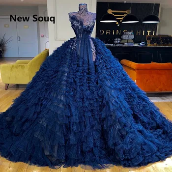2019 jedinstveni dizajn loptu haljina večernja haljina iluzija visoki vrat večernja haljina sjaj Crystal konačni haljina robe de soiree
