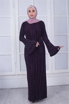 2019 jednostavan i elegantan tanak muslimanski Dubai Turska eksplozije biseri nabrane cijevi rukava suvremena moda donje haljina dugih rukava