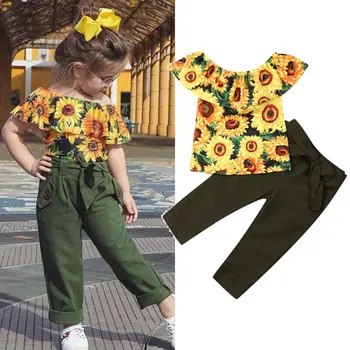 2020 Pudcoco Kids Baby Girl Fashion Clothes Suncokreta Vrhovima Duge Hlače, Tajice Komplet Odjeće