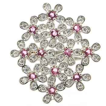 32x28mm godišnjicu stvorio cvijeće ružičasti turmalin Cirkon poklon za dame vjenčanje srebrni prsten