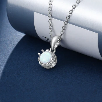 925 sterling srebra cvijet privjesak ogrlica s okruglim bijelim опалом kamen srebro 925 nakit poklon za curu (Lam hub Fong)