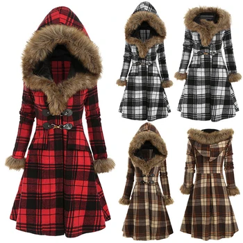 AECU tople ženske vunene veste krzna Ženski kaput s dugim rukavima klasični checkered kaput džep moderan ženski ветровка odjeća