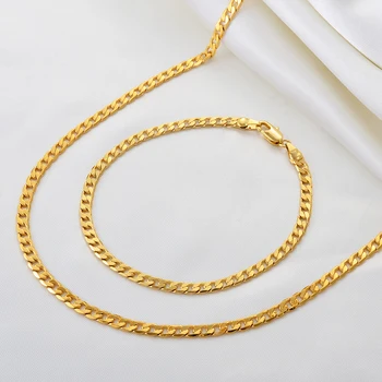 Anniyo lanca Neckalces i narukvice kompleti za žene i muškarce zlatna boja nakita afričke i arapske kubanski lanca narukvica #241906