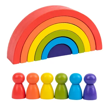 Baby Wood Rainbow Villain Tree House Dolls Mini Stacker Blocks Igračke Rainbow Bars Small Block Size Creactive Toy Društvene Igre Dar
