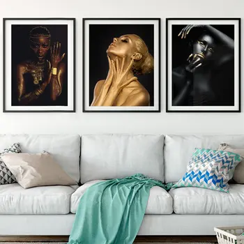 BANMU Hot Buy Modern Figure Body Art Platna Poster Black Golden Charming Lady Wall Paintings Nude Africa Lady Prints Home Decor