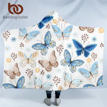 BeddingOutlet leptiri deka s kapuljačom odrasli mikrovlakana Sherpa runo djeca nosive baciti pokrivač za krevet kauč na piknik