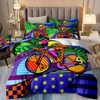 Bicikl komplet posteljinu umjetnost šarene deka deka Kraljica dimenzije jednokrevetna Twin Double King Size 3 kom.