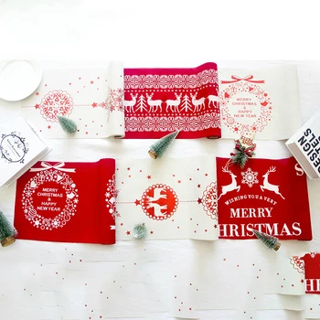 Bijela crvena vesela božićni stol Trkač pamuk posteljinu ispis Pahuljica jelen vijenac 28*270 cm Nordic Ins stil moderne društvene trkači