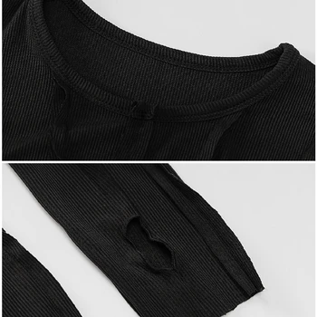 BOOFEENAA asimetrični crni Bodycon haljine za žene odjeća 2020 moda Seksi rebraste pletene dugi rukav mini haljinu C95-CB31