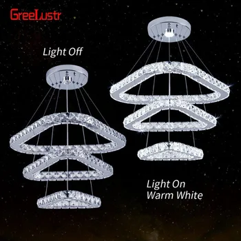 Crystal led viseće svjetiljke 3 prstena ogledalo od nehrđajućeg čelika luster viseći svijećnjak za spavaće sobe rasvjeta svjetiljke Luminaria