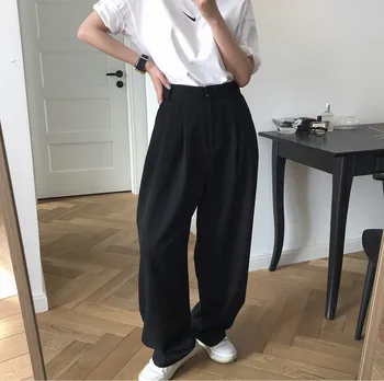 DEAT 2021 nove hlače s visokim strukom i ravnim prednjim пуговицей slobodna dužina poda široke ženske hlače korejskih stilova WM15312L