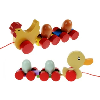 Dječji kreativni drveni trailer rani piletina puzzle kućni ljubimci podići kolica igračka beba je piletina/patka i jaja autić