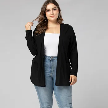 DOIB crnci cardigans žene plus size pletene veliki veličina vanjski šav 2020 jesen free casual džemper s V izrez 4XL