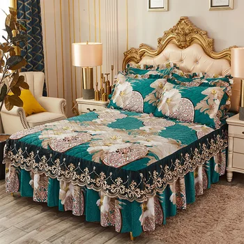 Europski veo baršunasto veo twin queen krevetom bedskirt uključuje 1 pokrivač i 2 jastučnice