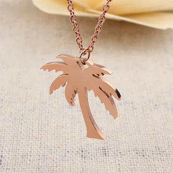 FINE4U N244 nehrđajućeg čelika Palma privjesci, ogrlice Za žene rose gold boja lanac ogrlica kokosovo stablo ljetni nakit