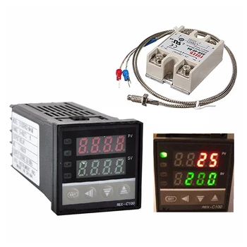 GTBL Digital 220V PID REX-C100 regulator temperature + max.40A SSR + K термопара, skup PID kontrolera + теплоотвод