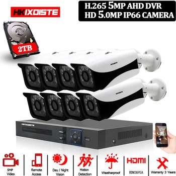 H. 265 8-kanalni 5M-N DVR Kit CCTV Security 8PCS 5.0 MP SONY HD 6 u 1 komori / ulične video nadzorni sustav, P2P