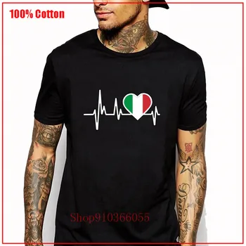 Italija Heartbeat zastava grafički t-shirt je organski pamuk muška t-shirt muški okrugli ovratnik majice kratkih rukava 2020 topla majica rasprodaja