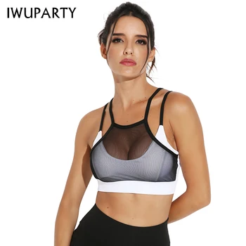 IWUPARTY Mesh Sports Bra Sex Hollow Out Tank Fitness Joga Odjeca Women High Impact Padded Running Vest Push Up Crop Top White