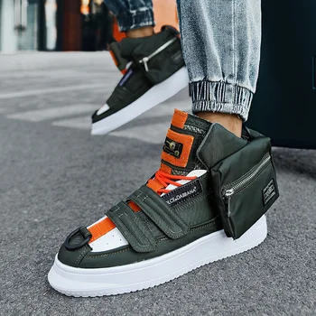 Jesenje novi moderan narančasta džep ukrasne visoke cipele muške dizajn tenisice hip-hop tenisice na platformu muškarci zapatos de hombre