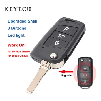 Keyecu New Replacement Flip Key Remote Key Shell Case 3 Button Fob Fit for Volkswagen Golf 7 MK7 GTI, Škoda Octavia