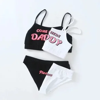 Komplet od dva dijela, nova moda dođi ovamo tata Pismo tiskanje Majica Seksi vrećice ljeto Harajuku Kawaii obrezane Feminino bikini