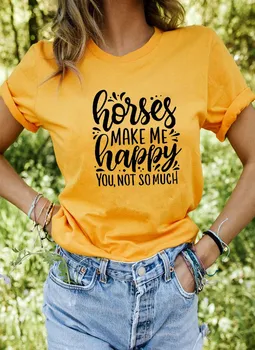 Konji čine me sretnim tiskani novi dolazak ženska zabavna svakodnevni pamučna t-shirt farma košulje čobanica tees zemlja košulja P360
