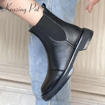 Krazing Pot plus size daje koža cijele čarapa prosječna peta visoka kvaliteta zimske cipele mlada dama ulica odjeća, udobne čizme L6f7