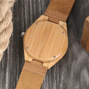 Kreativni slon brojčanik drvenih satova žene bambus gospodo cool drveni sat prirodna koža remen ručni sat casual moda sat