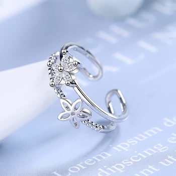 LEKANI srebra 925 novi ženski nakit visoke kvalitete Crystal Циркона jednostavan šuplje cvijet vanjski veličina podesiva prsten