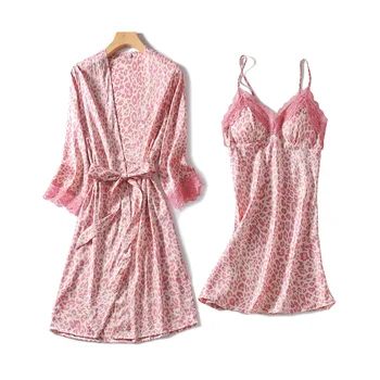 Ljeto Novi 2 kom. kimono ogrtač skup ženski noći satin sna skup svakodnevni čipke Seksi haljina Haljina plava pidžama intimno rublje
