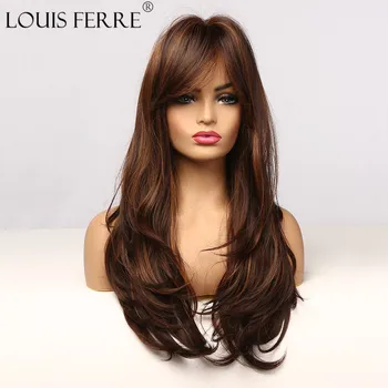 LOUIS FERRE Highlight Colored Wig for Women Long Wave Brown Blond Ombre Bob Kose perika s šiške svakodnevno термостойкое vlakana