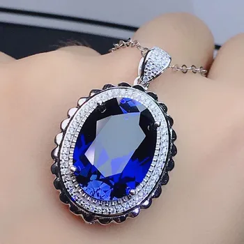 Luksuzni veliki ovalni plavi safir dragulji i dijamanti ogrlice s privjescima za žene bijelo zlato srebro color Crystal nakita bijoux poklon