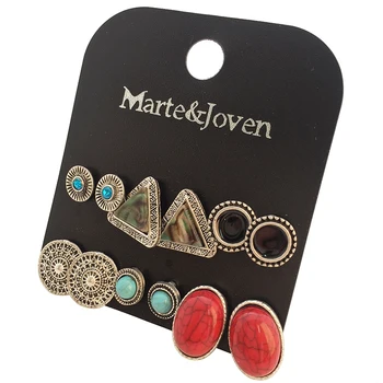 Marte&Joven Round/Oval/Triangle Vintage Earrings Set for Women Mix vještački dijamant/Acrylic Antique Silver Big Stud Earrings 6 kom./compl.