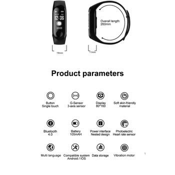 Moda M3 ekran u boji Smart Sport Fitnes narukvica vodootporan IP67 tracker aktivnosti krvnog tlaka za djecu Muški Ženski satovi
