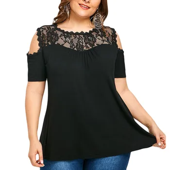 Moda majica za žene plus size 5XL prehlade ramena bez naramenica čipke kratki rukav majica za ljeto usjeva vrhovima Camisetas Mujer