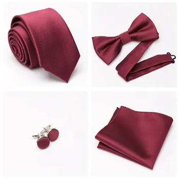 Muški kravata i leptir kravatu skup puna crna crvena moda leptir kravate za muškarce maramicu stranke čovjek poklon vjenčanica pribor