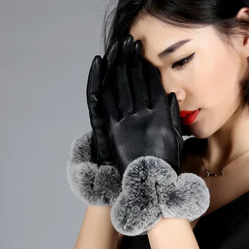 Nove ženske zimske rukavice za ruke 1 par zaslon osjetljiv na dodir zimske tople rukavice koža i imitacija kose zeca umjetna koža