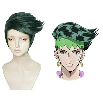 Novi Jojo'S čudnu avanturu Rohan Kishibe cosplay perika kratke tamno zelena otporna na sintetičke kose perika + perika Cap