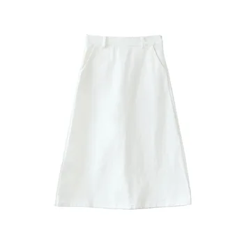 Osnovna pamučnim midi suknja s visokim strukom ženske traper suknja Bijela s,m,l