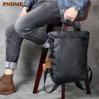 PNDME highquality first layer cowhide muški ruksak jednostavan velikog kapaciteta od prave kože putovanja luksuzni crni ruksak za prijenosno računalo
