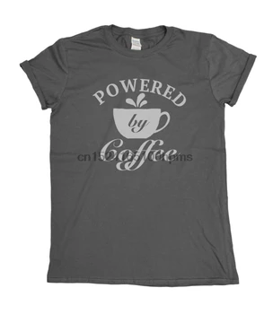 Powered By Coffee T-Shirt Muška Funny Hipster Fashion Ladies Slogan Lover Top Gif
