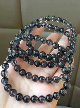 Pravi prirodni crna Рутил quartz crystal narukvica žena muškarac 7 mm bogati okrugle perle moda reiki narukvica AAAA