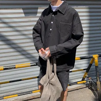 Proljeće korejski pulover košulja muška moda puna boja Retro pamuk casual košulja muška ulica slobodna košulja dugih rukava muške