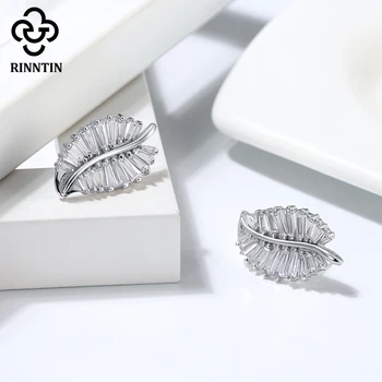 Rinntin Real 925 sterling srebro nakit naušnice lišće dizajn sjajna AAAA Cirkon 25 mm visiti za Grils godišnjice TSE320