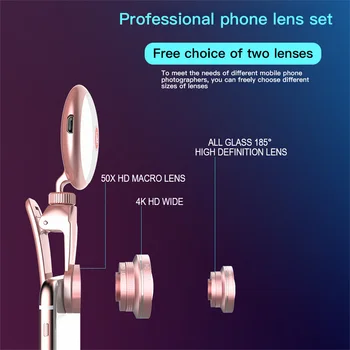 RK19S 9 Levels Beauty Fill Light with Macro Wide Angle Fisheye Objektiv led Selfie Flash Ring light for mobile phone Shoot 4600K