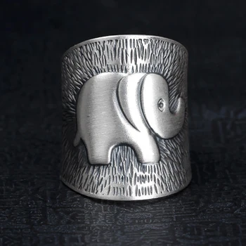 S925 silver retro Thai unikatni original elephant shape without mosaic opening podesivo donje prsten, ručni rad