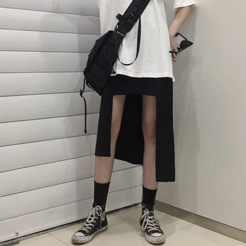 Seksi dizajna ženske suknje Split tanka suknja Harajuku stil hladnog crna nepravilnog visokim strukom suknja ženski dugi stil tamna